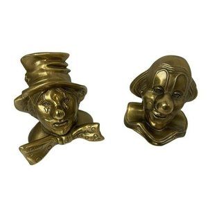 Craftsman 2 Clown Book Ends Clown Head Doorstop Paper Weight  Solid Brass